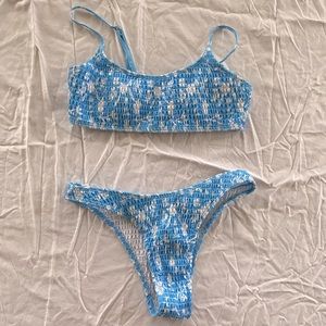 small blue floral bikini set